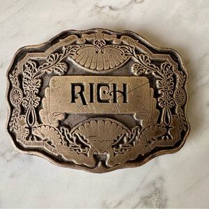 Unique Vintage Brass Belt Buckle - “Rich”